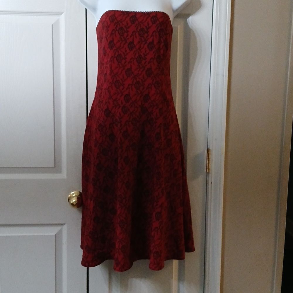 Charlotte Russe red black strapless dress sheath  semi formal dress Sz M